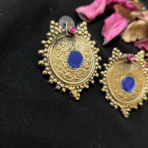 Handmade Afghan Coin Stud Earrings: Vintage Tribal Jewelry - Picture 2 of 5